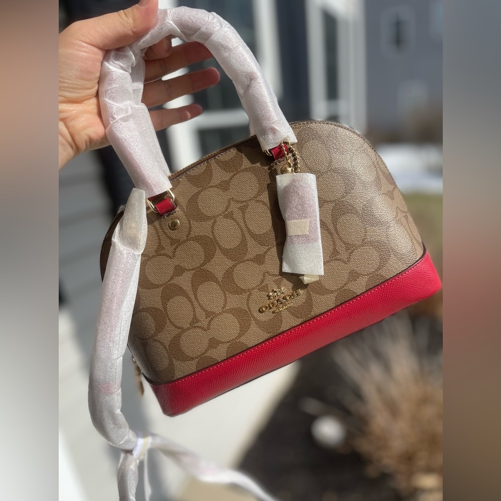 Coach Mini Sierra Satchel In Signature Canvas Khaki True Red